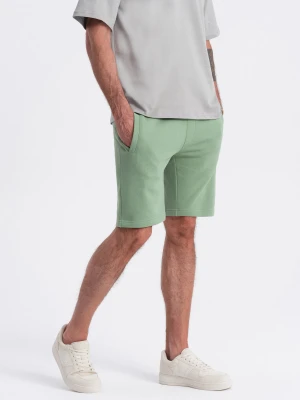 Męskie spodenki dzianinowe ze ściągaczem i kieszeniami - zielone V3 - Rozmiar: L Ombre Clothing