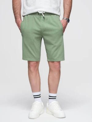 Męskie spodenki dzianinowe ze ściągaczem i kieszeniami - zielone V3 - Rozmiar: XL Ombre Clothing