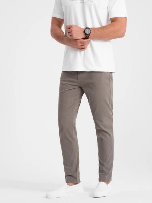 Męskie spodnie chino o dopasowanym kroju - ciemnobeżowe V5 - Rozmiar: S Ombre Clothing