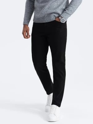 Męskie spodnie chino o dopasowanym kroju - czarne V1 Ombre Clothing