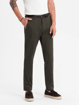 Męskie spodnie chino REGULAR FIT z delikatną strukturą – ciemnozielone V4 - Rozmiar: XL Ombre Clothing