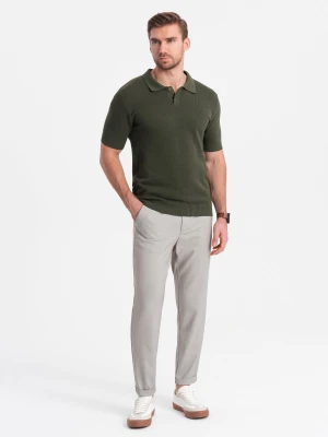 Męskie spodnie chino REGULAR FIT z gumką w pasie – szaro-beżowe V1 - Rozmiar: S Ombre Clothing