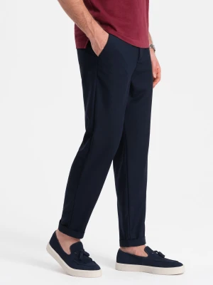 Męskie spodnie chino z gumką w pasie SLIM FIT - granatowe V3 - Rozmiar: XL Ombre Clothing