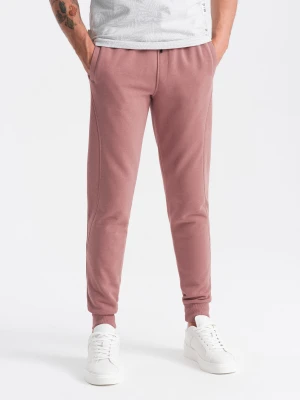 Męskie spodnie dresowe bawełniane joggery BASIC – ciemnoróżowe V4 Ombre Clothing