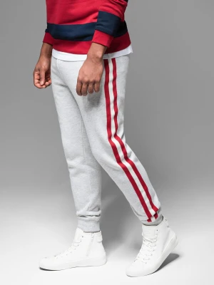 Męskie spodnie dresowe z lampasami i ściągaczami na nogawkach – szary melanż V1 Ombre Clothing