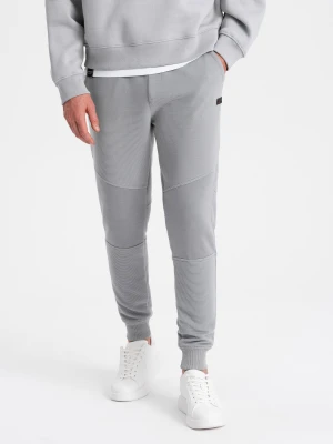 Męskie spodnie dresowe ze wstawkami z tkaniny ottoman - szare V5 Ombre Clothing