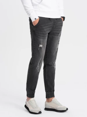 Męskie spodnie jeansowe JOGGERY z przetarciami - czarne V2 OM-PADJ-0150
 -                                    L