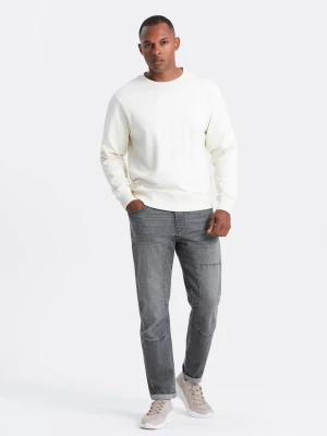 Męskie spodnie jeansowe TAPERED FIT z przeszyciami i podwiniętymi nogawkami – szare V2 - Rozmiar: XXL Ombre Clothing