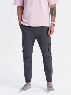 Męskie spodnie JOGGERY z zapinanymi kieszeniami cargo - grafitowe V3 - Rozmiar: XL Ombre Clothing