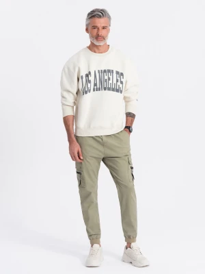 Męskie spodnie JOGGERY z zapinanymi kieszeniami cargo - khaki V1 - Rozmiar: L Ombre Clothing