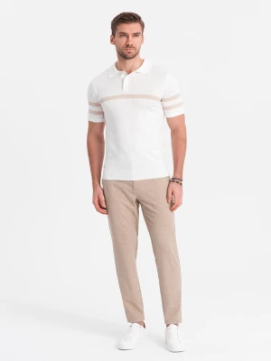 Męskie spodnie o klasycznym kroju w delikatną kratę - piaskowe V2 OM-PACP-0187
 -                                    XL