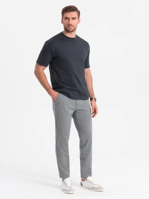 Męskie spodnie o klasycznym kroju w delikatną kratę - szare V3 OM-PACP-0187
 -                                    XXL
