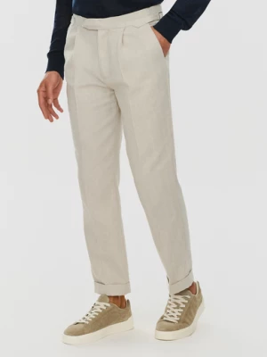 Męskie spodnie w kolorze beżowym w jodełkę Pako Lorente