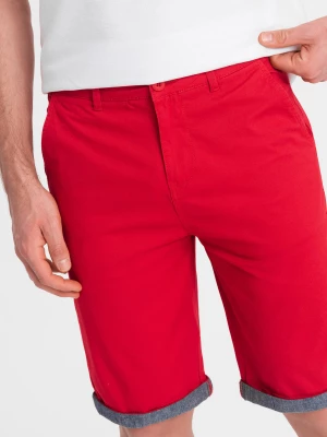 Męskie szorty chinosy z jeansowym wykończeniem - czerwone V1 W421
 -                                    3XL