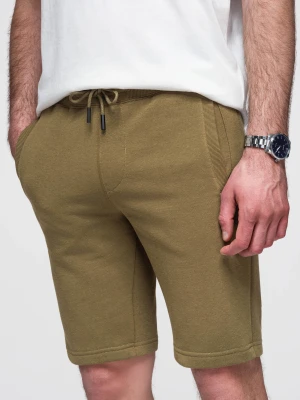 Męskie szorty dresowe przed kolano BASIC – oliwkowe V2 - Rozmiar: S Ombre Clothing oliwkowy