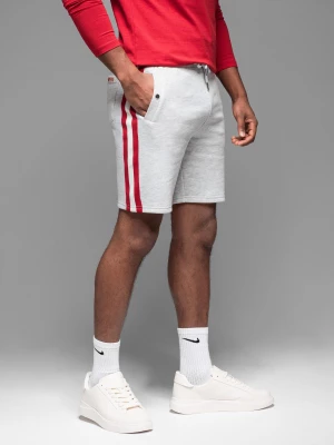 Męskie szorty dresowe z lampasami i ściągaczem w pasie – szary melanż V1 - Rozmiar: S Ombre Clothing