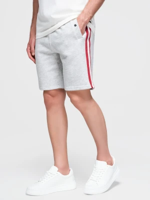 Męskie szorty dresowe z lampasami i ściągaczem w pasie – szary melanż V1 - Rozmiar: XXL Ombre Clothing