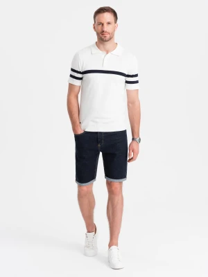 Męskie szorty jeansowe z podwiniętymi nogawkami – granatowe V1 - Rozmiar: M Ombre Clothing