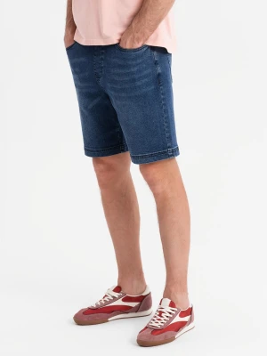 Męskie szorty z gumką w pasie i efektem sprania – niebieskie V2 - Rozmiar: S Ombre Clothing