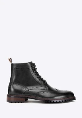 Męskie trzewiki skórzane z perforacjami czarne Wittchen