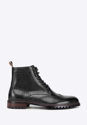 Męskie trzewiki skórzane z perforacjami czarne Wittchen