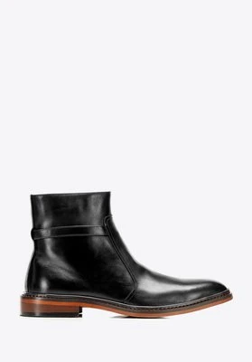 Męskie trzewiki ze skóry naturalnej na płaskim obcasie czarne Wittchen