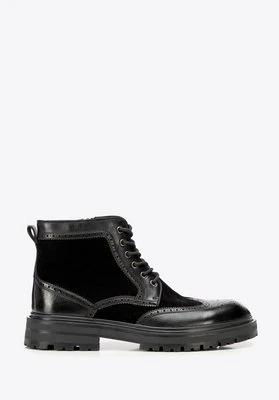 Męskie trzewiki ze skóry naturalnej z perforacjami czarne Wittchen