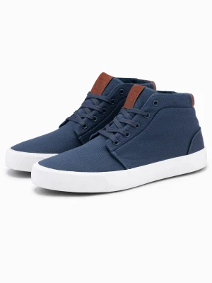 Męskie wysokie buty trampki z bawełnianego płótna – ciemnoniebieskie V1 - Rozmiar: 46 Ombre Clothing