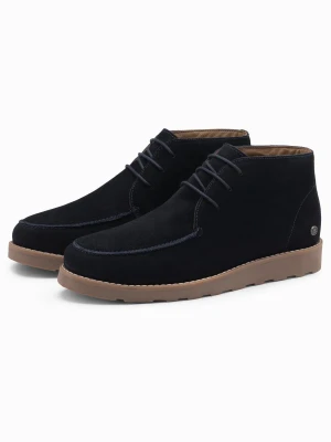 Męskie zamszowe buty za kostkę z grubą podeszwą – granatowe V4 - Rozmiar: 40 Ombre Clothing