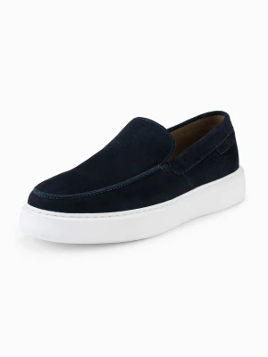 Męskie zamszowe półbuty slip on na grubej podeszwie – granatowe V4 Ombre Clothing