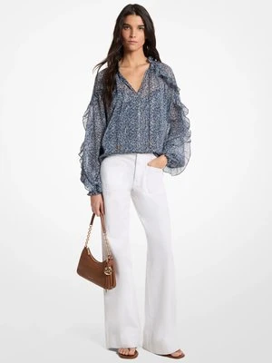 Metaliczna bluzka z kwiecistej falbaniastej żorżety MICHAEL Michael Kors