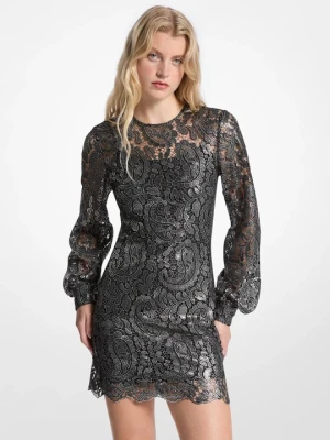 Metaliczna koronkowa sukienka mini z wzorem paisley Michael Kors