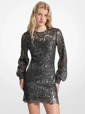 Metaliczna koronkowa sukienka mini z wzorem paisley MICHAEL Michael Kors