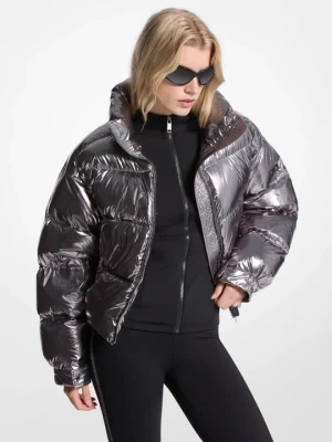 Metaliczna nylonowa kurtka puchowa Ciré Michael Kors METAL MILITARNY (Szary)