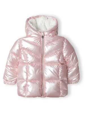 Metaliczna ocieplana kurtka różowa z kapturem dla dziewczynki Minoti