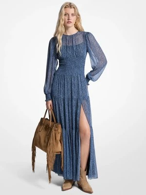 Metaliczna sukienka maxi z żorżety ze wzorem paisley Michael Kors