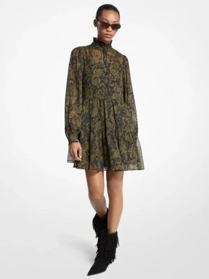 Metaliczna sukienka mini z żorżety z wzorem paisley Michael Kors
