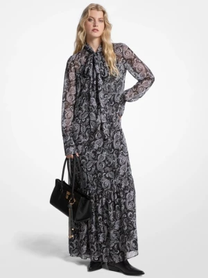 Metaliczna sukienka z wiązaniem przy szyi z żorżety z motywem paisley Michael Kors