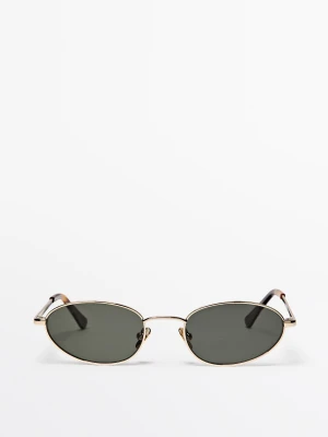 Metaliczne Okulary Owalne - Złoty - - Massimo Dutti - Female
