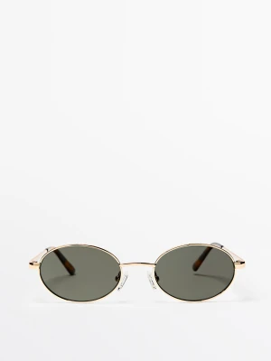 Metaliczne Owalne Okulary Przeciwsłoneczne - Złoty - Massimo Dutti - Female