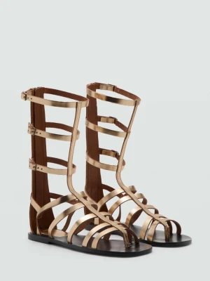 Metaliczne sandały rzymianki ze skóry złoty - Dziewczyna - - MANGO TEEN