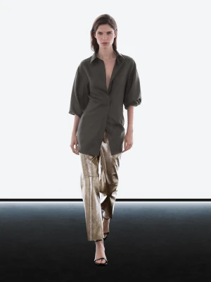 Metaliczne Spodnie Ze Skóry Nappa - Złoty - - Massimo Dutti - Kobieta