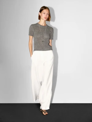 Metaliczny Sweter Z Dzianiny Z Krótkim Rękawem - Szary Średni - - Massimo Dutti - Kobieta