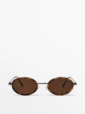 Metalowe Okulary Przeciwsłoneczne, Efekt Rogowy - Brązowy - Massimo Dutti - Female