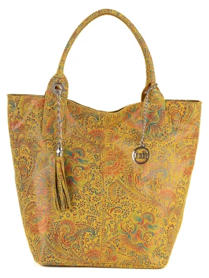 Mia Tomazzi Skórzana torebka "Liberazione" w kolorze żółtym ze wzorem - 20 x 35 x 18 cm rozmiar: onesize
