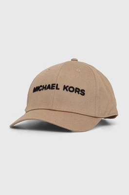 Michael Kors czapka z daszkiem bawełniana kolor beżowy z aplikacją