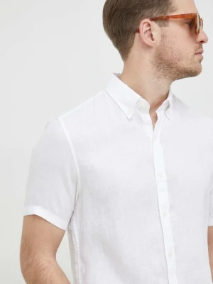 Michael Kors koszula lniana kolor biały slim z kołnierzykiem button-down