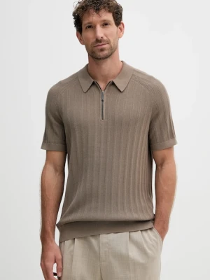 Michael Kors polo bawełniane męski kolor brązowy gładki CT560GT469