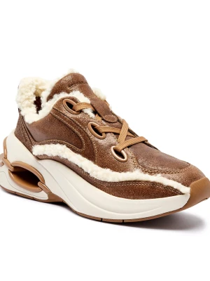 Michael Kors Skórzane sneakersy TONI | shearling brązowy
