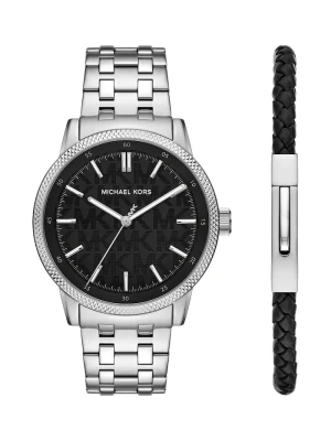 Michael Kors zestaw zegarek i bransoletka męski Wolfe srebrny